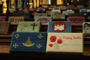 Church pillows in a Church of England Church.