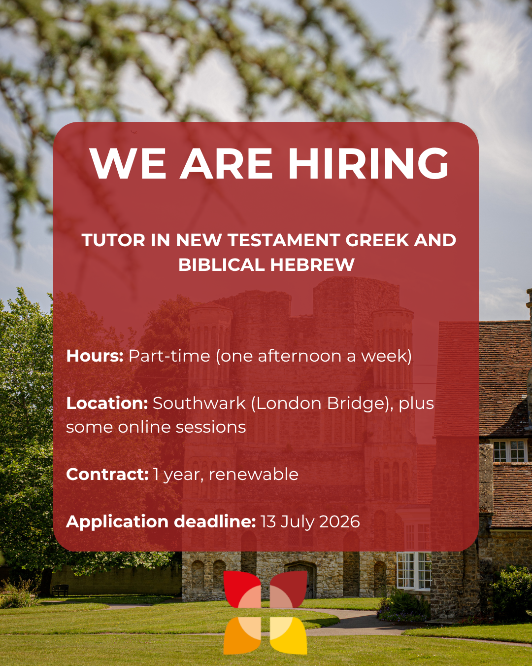 Job opportunity: Part-time tutor in New Testament Greek and Biblical Hebrew